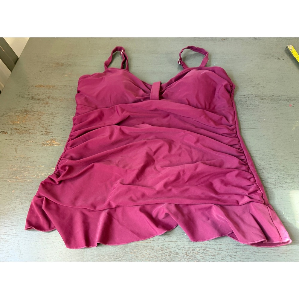 Hilor Womens Ruched Ruffle Tankini Swim Top Magenta Purple US 14 Padded Strappy